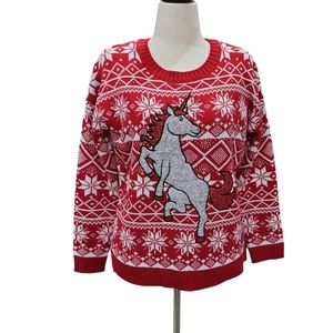 EUC Blizzard Bay Women's Ugly sequins Christmas Unicorn Sweater like new XL